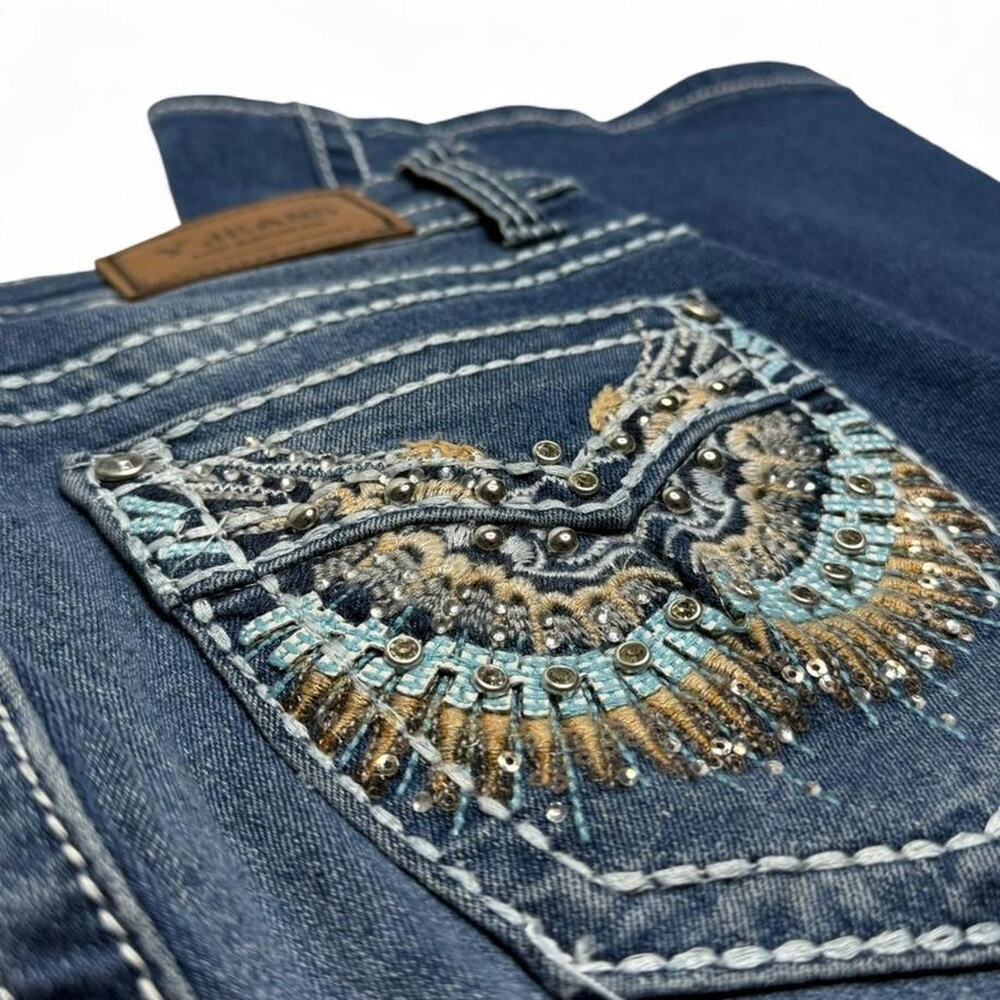 Y Jeans Embellished blue bootcut jeans rhinestone wing back pockets. Size: 7 / 8 - Picture 3 of 7